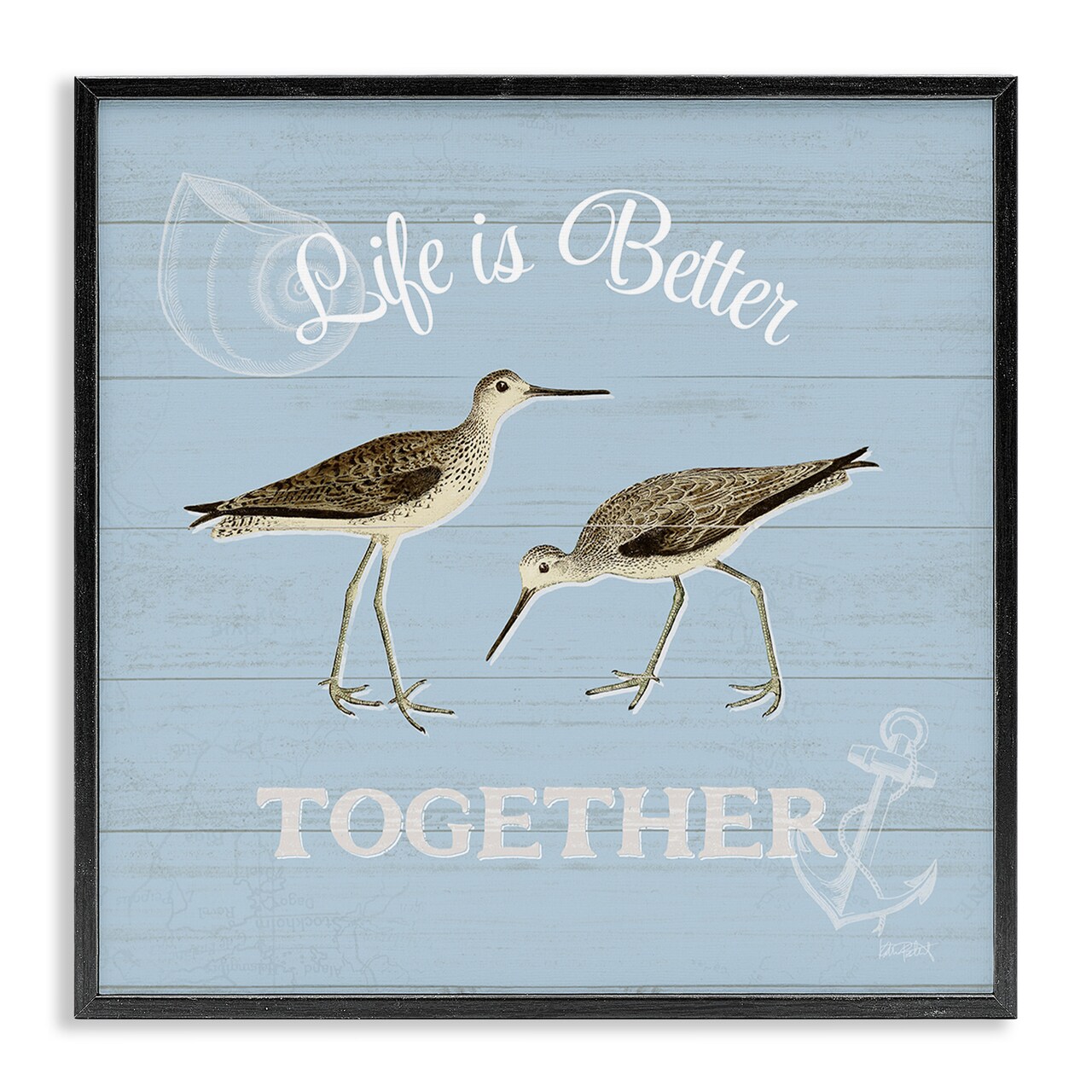 Stupell Industries Better Together Coastal Sandpipers Black Framed Giclee Art